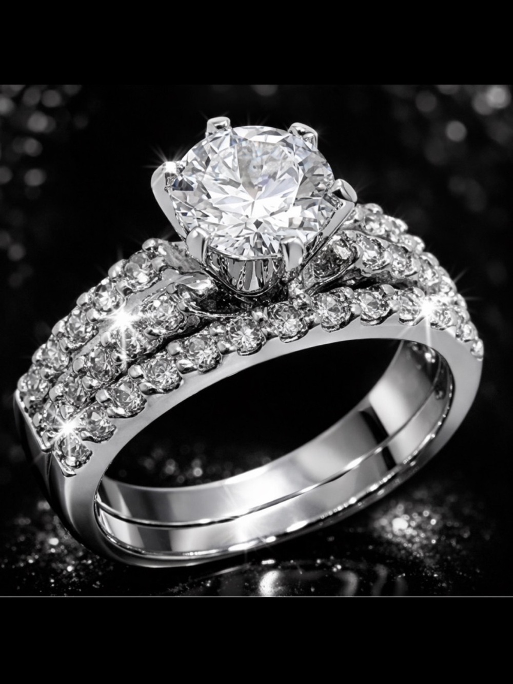 NEW Round Solitaire Micro Pave Cz Engagement Wedding Band anniversary Ring Set